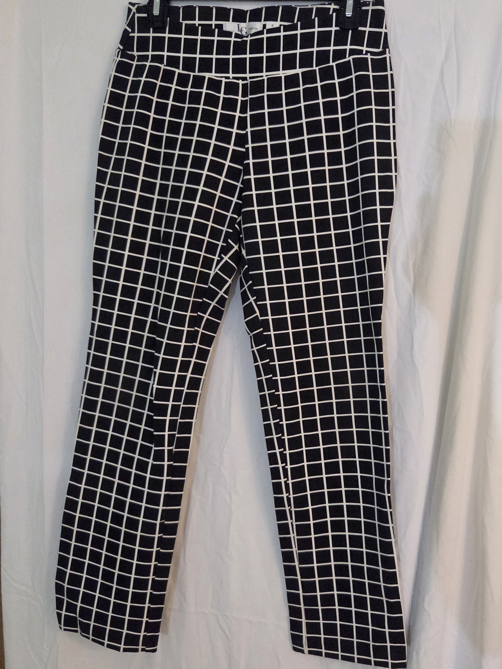 Grid-Print Straight Leg Pants in Black & White